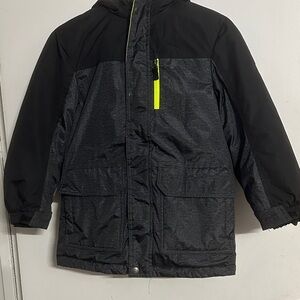 Kids' Black and Gray Puffer Jacket with Neon Accents